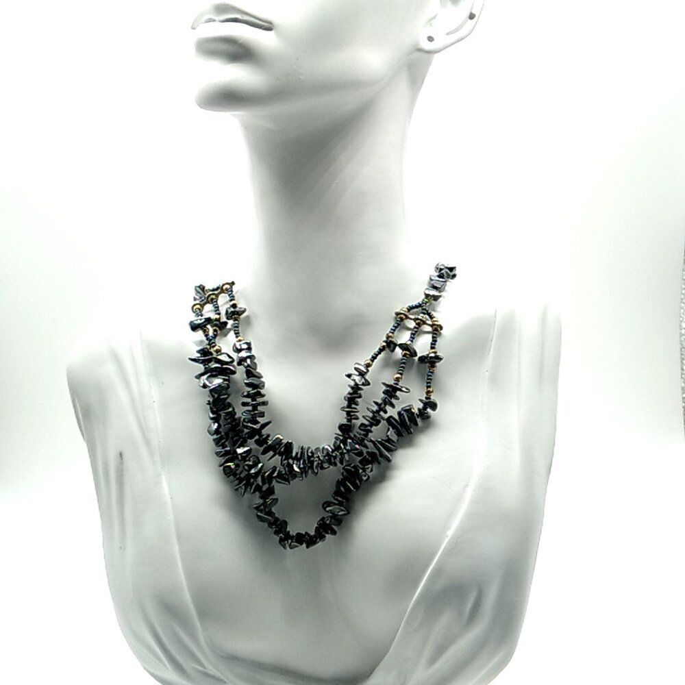 Black Obsidian Chip Necklace 19"